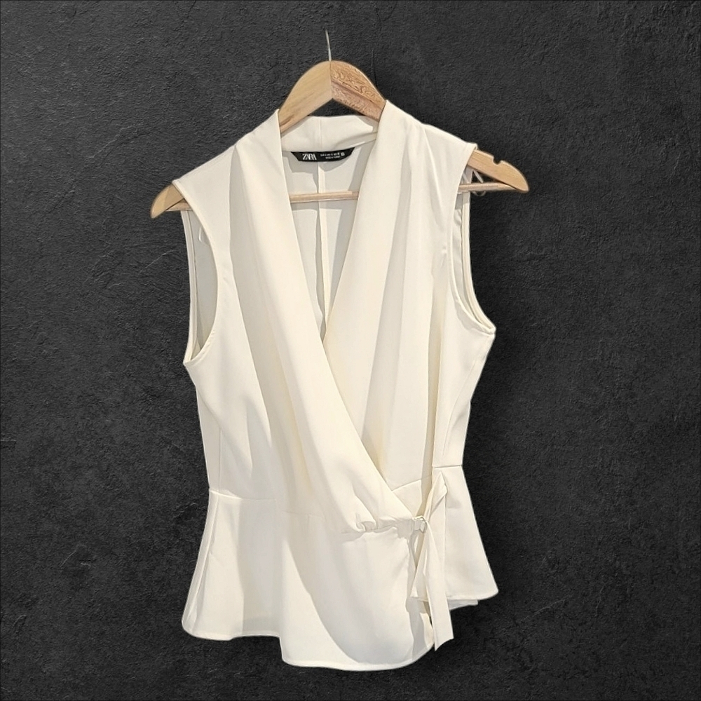 ZARA , IVORY, WRAP AROUND SLEEVELESS, BUCKLE TOP, SIZE SMALL NWOT